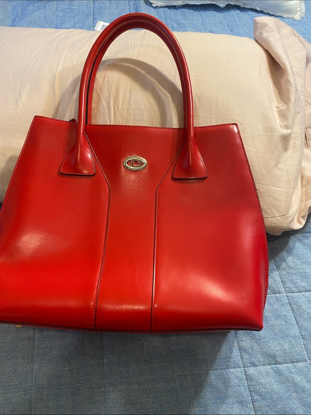 Red Leather Dissona Top-Handle Tote Bag made in Italy